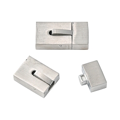 Stainless Steel Color 304 Stainless Steel Bayonet Clasps, Rectangle, Frosted, Stainless Steel Color, 23x12x6.5mm, Hole: 2.5x10mm