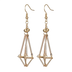 Golden Brass Earring Hooks, Ear Wire with Macrame Pouch, Earring Setttings for Stone Holder, Golden, 70x20mm