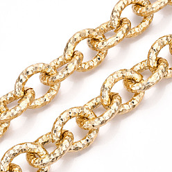 Light Gold Aluminum Cable Chains, Diamond Cut Faceted Oval Link Chains, Unwelded, Light Gold, 30.5x24.5x6mm