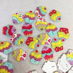 Mixed Color Woodl Buttons, 2-hole, Cake, Mixed Color, 25x22mm, 50pcs/bag