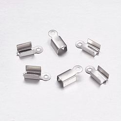 Stainless Steel Color 304 Stainless Steel Folding Crimp Ends, Fold Over Crimp Cord Ends, Stainless Steel Color, 9.5x4x3mm, Hole: 1mm