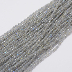 Labradorite Natural Labradorite Beads Strands, Round, Faceted(128 Facets), 2mm, Hole: 0.5mm, about 220pcs/strand, 15.7 inch(40cm)