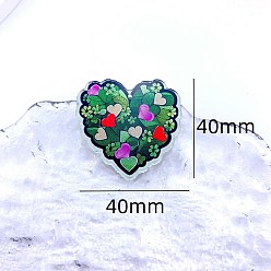 Red Saint Patrick's Day Acrylic Pendants, Heart with Clover, Green, Red, 40x40mm