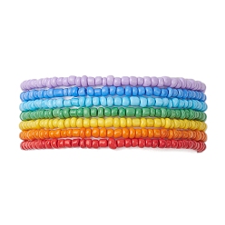 (52) Непрозрачная лаванда 7 шт. наборы браслетов из стеклянного бисера в радужном стиле для женщин, разноцветные, 1/8 дюйм (0.3~0.35 см), внутренний диаметр: 1-3/4 дюйм (4.4 см), 7 шт / комплект