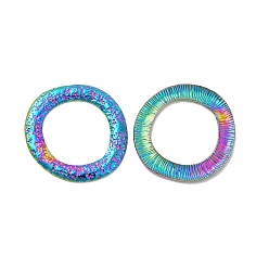 Rainbow Color Ion Plating(IP) 304 Stainless Steel Linking Ring, Hammered Round Ring, Rainbow Color, 32.5x1.5mm, Hole: 20.5mm