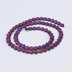 Purple Plated Electroplate Non-magnetic Synthetic Hematite Beads Strands, Heart, Purple Plated, 6x6x2mm, Hole: 1mm, about 75pcs/strand, 16.1 inch(41cm)