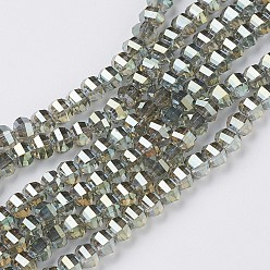 Dark Khaki Electroplate Glass Beads Strands, Faceted, Rondelle, Full Rainbow Plated, Dark Khaki, 6x4.5mm, Hole: 1mm, about 98pcs/strand, 17.3 inch(44cm)