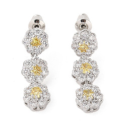 Золотистый Серьги-гвоздики из латуни с микропаве из кубического циркония, долговечный, цветок, золотые, 25.5x8 мм