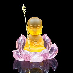 Gold Resin Buddha with Lotus Figurines, for Home Car Desktop Decoratio, Gold, 115x83x100mm