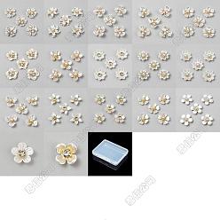 Blanc 152 pcs 17 styles cabochons acryliques, fleur, blanc, 11~44x11.5~44x1.5~17mm, 10 pcs / style