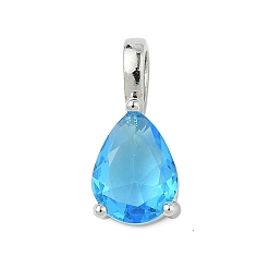 Темно-Голубой Латунные подвески с камнями по знаку зодиака., подвески в форме капли из одиночного кубического циркония, марш, без кадмия и без свинца, платина, глубокое синее небо, 14x6x5 мм, отверстие : 2.5x4 мм