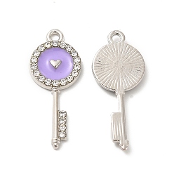 Лиловый Подвески из эмали и сплава, с кристально горный хрусталь, ключи с сердечками, платина, сирень, 31x12.5x2 мм, отверстие : 1.8 мм