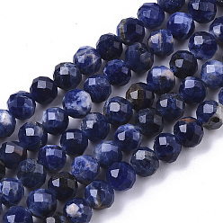 Sodalite Natural Sodalite Beads Strands, Faceted, Round, 4mm, Hole: 0.6mm, about 100pcs/Strand, 15.55 inch(39.5cm)