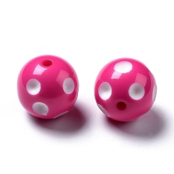 Fuchsia Chunky Bubblegum Acrylic Beads, Round with Polka Dot Pattern, Fuchsia, 20x19mm, Hole: 2.5mm, Fit for 5mm Rhinestone
