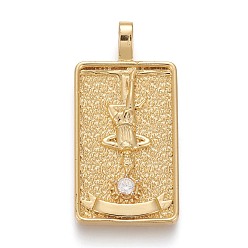 Real 18K Gold Plated Brass Micro Pave Clear Cubic Zirconia Pendants, Real 18K Gold Plated, Tarot Card Charms, The Hanged Man, Real 18K Gold Plated, 30x15x4mm, Hole: 3~4mm