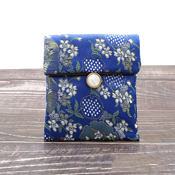 Blue Chinese Style Satin Jewelry Packing Pouches, Gift Bags, Rectangle, Blue, 10x9cm