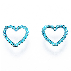 Deep Sky Blue Heart Spray Painted 430 Stainless Steel Cabochons, Nail Art Decorations Accessories, Deep Sky Blue, 0.5x0.55x0.03cm