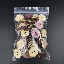 Mixed Color 2-hole Painted Wooden Buttons, Flower, Mixed Color, 20mm, 100pcs/bag
