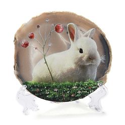 Кролик Печатный орнамент из кусочков натурального агата, декор для домашнего офиса на удачу, кролик, 95~135x95~135x6.5~9 мм