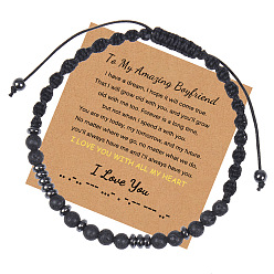 To My Amazing-Boyfriend I Love You" Morse Code Bracelet with Black Lava Stone Card, Women's Gift