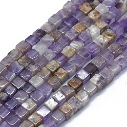 Amethyst Natural Chevron Amethyst Beads Strands, Cube, 3~4.5x3~4.5x3~5mm, Hole: 0.8~1mm, about 89~97pcs/strand, 15.1~15.5 inch(38.5~39.5cm)