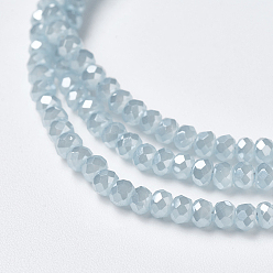 Light Blue Electroplate Glass Beads Strands, Imitation Jade, Pearl Luster Plated, Faceted Rondelle, Light Blue, 3x2mm, Hole: 1mm, about 202pcs/strand, 17 inch