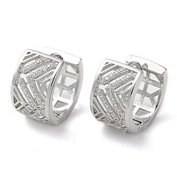 Platinum Rack Plating Brass Micro Pave Cubic Zirconia Thick Hoop Earrings, Hollow, Platinum, 14.5x9.5mm