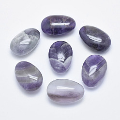 Amethyst Oval Natural Amethyst Palm Stone, Reiki Healing Pocket Stone for Anxiety Stress Relief Therapy, 29.5~34x18.5~23x13mm