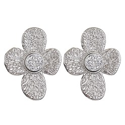 Silver Imitation Druzy Gemstone Resin Flower Stud Earrings, Ion Plating(IP) Silver 304 Stainless Steel Earrings Women, Silver, 33x26.5mm