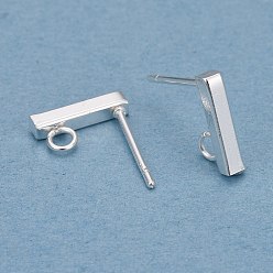Silver 304 Stainless Steel Stud Earring Findings, Rectangle, Silver, 10x2mm, Hole: 1.8mm, Pin: 0.7mm