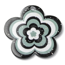 Aqua Acrylic Pendants with Glitter Powder, Flower, Aqua, 30.5x31.5x1.8mm, Hole: 1.8mm
