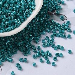 Teal Baking Paint Glass Seed Beads, Cylinder, Teal, 2.5x2mm, Hole: 1.4mm, about 45359pcs/pound