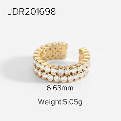 JDR201698 Geometric Design 18K Gold Plated Copper Ring with Zirconia Stones - Fashionable Retro Style Couple Rings for Women