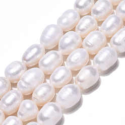 Seashell Color Natural Cultured Freshwater Pearl Beads Strands, Rice, Seashell Color, 10~12.5x8~9mm, Hole: 0.7mm, about 34~35pcs/strand, 14.96 inch~15.35 inch(38~39cm)