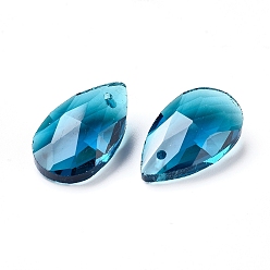 Marine Blue Faceted Glass Pendants, Teardrop, Marine Blue, 15x9.5x5.5mm, Hole: 1mm