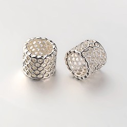 Silver Brass Filigree Column Beads, Large Hole Beads, Silver Color Plated, 8.5x9mm, Hole: 7mm