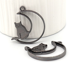 Gunmetal Alloy Open Back Bezel Moon Cat Pendants, for DIY UV Resin, Epoxy Resin, Pressed Flower Jewelry, Gunmetal, 37x37x3.5mm