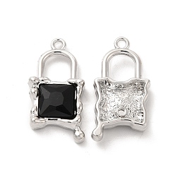 Black Glass Padlock Pendants, with Platinum Alloy Finding, Long-Lasting Plated, Cadmium Free & Lead Free, Black, 26.5x13.5x5.5mm, Hole: 1.8mm