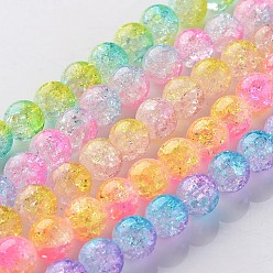 Mixed Color Crackle Glass Round Bead Strands, Mixed Color, 8mm, Hole: 1mm, about 49pcs/strand, 14.5 inch