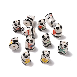 Blanc Perles de porcelaine imprimés faits à la main, panda, blanc, 18~20x11.5~13x12.5~13mm, Trou: 1.4mm