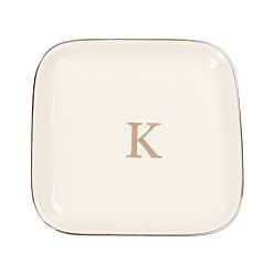 Letter K Керамическая ювелирная тарелка, лоток для хранения, органайзер для косметических украшений, квадратный, Письмо K, 110x110x15 мм