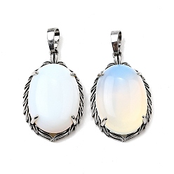 Опал Opalite подвески, латунные овальные подвески, античное серебро, 33.5~34x21x10 мм, отверстие : 8x5 мм