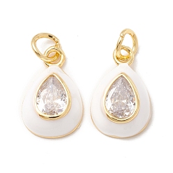 Белый Латунные микропроволочные кубические циркониевые подвески из эмали, с целью перехода в кольце, долговечный, слеза, белые, 15x9.5x4 мм, Перейти кольцо: 5.2x0.8 мм, внутренний диаметр: 3.6 мм