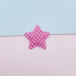 Deep Pink Tartan Pattern Star Shape Sew on Embossed Ornament Accessories, DIY Sewing Craft Decoration, Deep Pink, 35mm