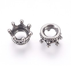 Antique Silver 316 Surgical Stainless Steel Beads, Large Hole Beads, Crown, Antique Silver, 10x5.5mm, Hole: 5mm
