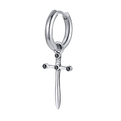 Нержавеющая Сталь Цвет Некорневая нержавеющая стальная серьга-кольцо для мужчин, крест меч оружие болтаться серьга, цвет нержавеющей стали, 37.5 мм