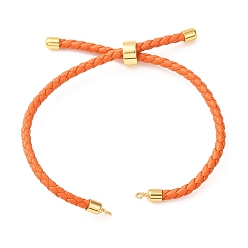 Orange Fabrication de bracelets en cordon de cuir tressé en microfibre ronde ajustable, avec les accessoires en laiton, convient aux breloques de connecteur, orange, 9.13x0.12 pouce (23.2x0.3 cm), Trou: 2mm