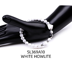 Howlite Natural Howlite Pyramid & Synthetic Blue Goldstone Beaded Stretch Bracelet, 7-1/8 inch(18cm)