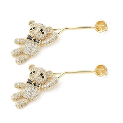 Real 18K Gold Plated Brass Micro Pave Cubic Zirconia Brooch Base Settings, Kilt Pins Findings, Bear, for Half Drilled Beads, Real 18K Gold Plated, 26x57x12mm, Tray: 7.5mm, Pin: 1mm