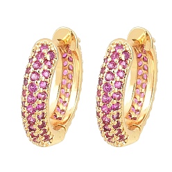 Орхидея Латунные кубических серьги циркония обруч, без кадмия и без свинца, долговечный, стойки покрытие, реальный 18 k позолоченный, сиреневые, 14.5x15x3.5 мм